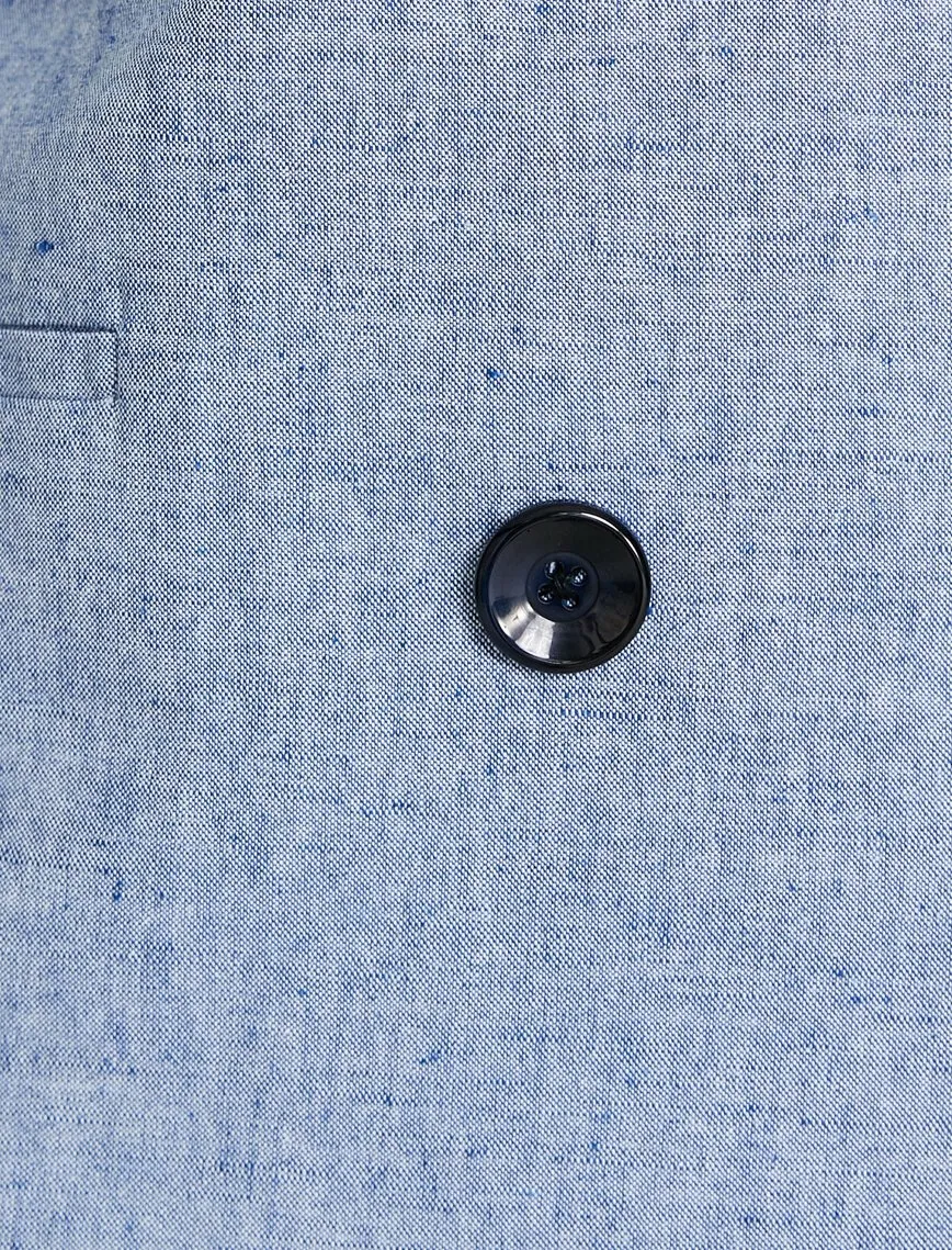 10608 Blue Collarless Double-Breasted Jacket