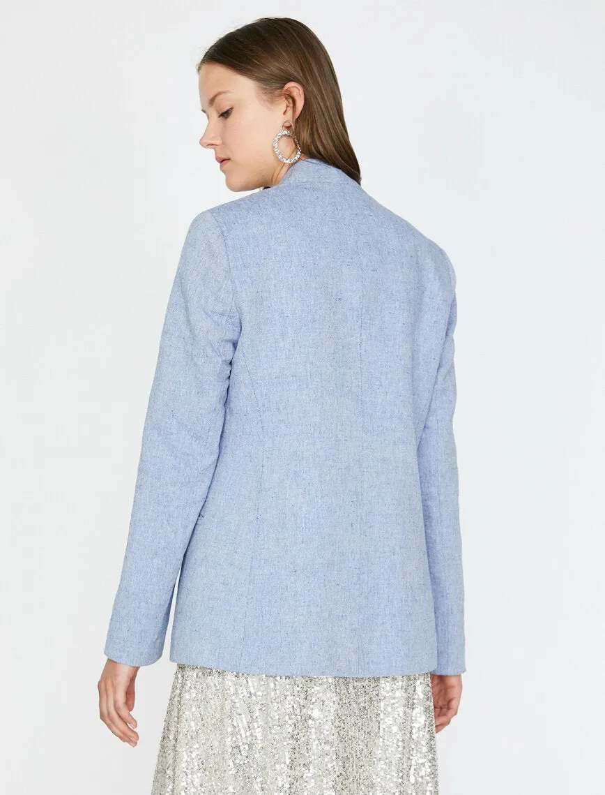 10608 Blue Collarless Double-Breasted Jacket