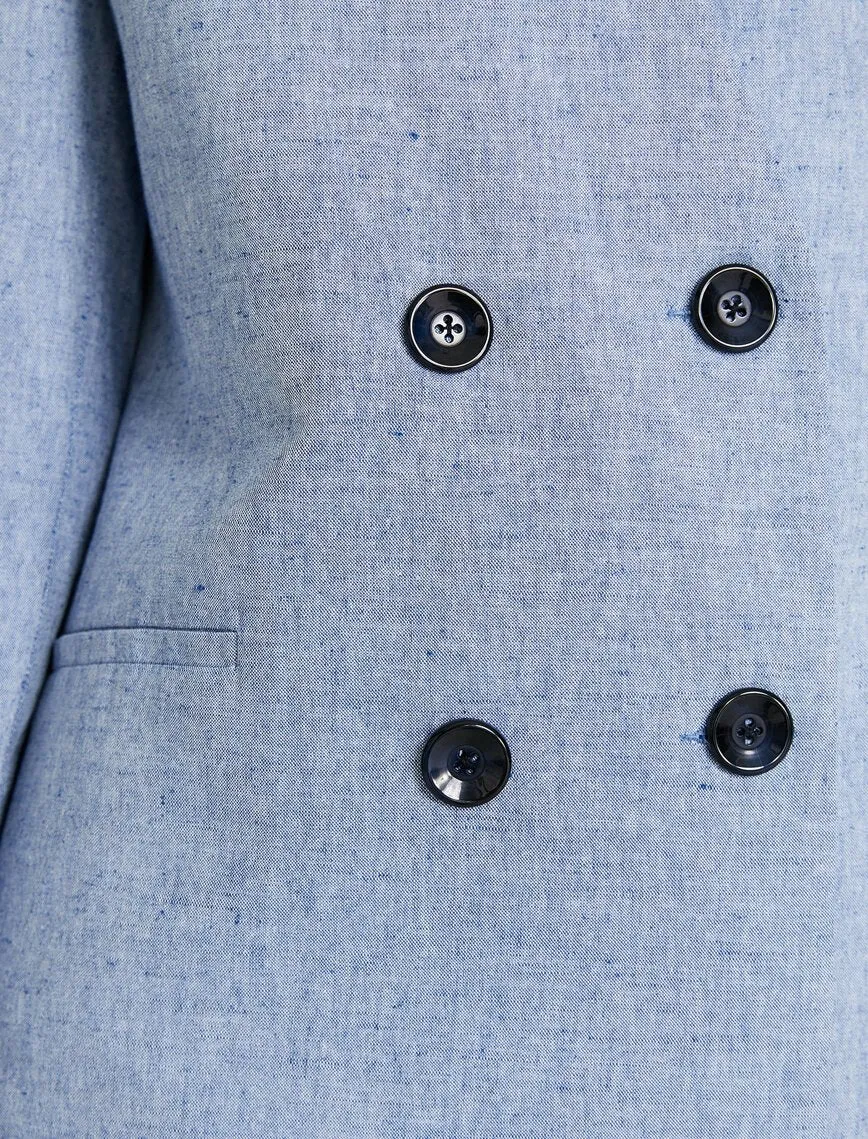 10608 Blue Collarless Double-Breasted Jacket