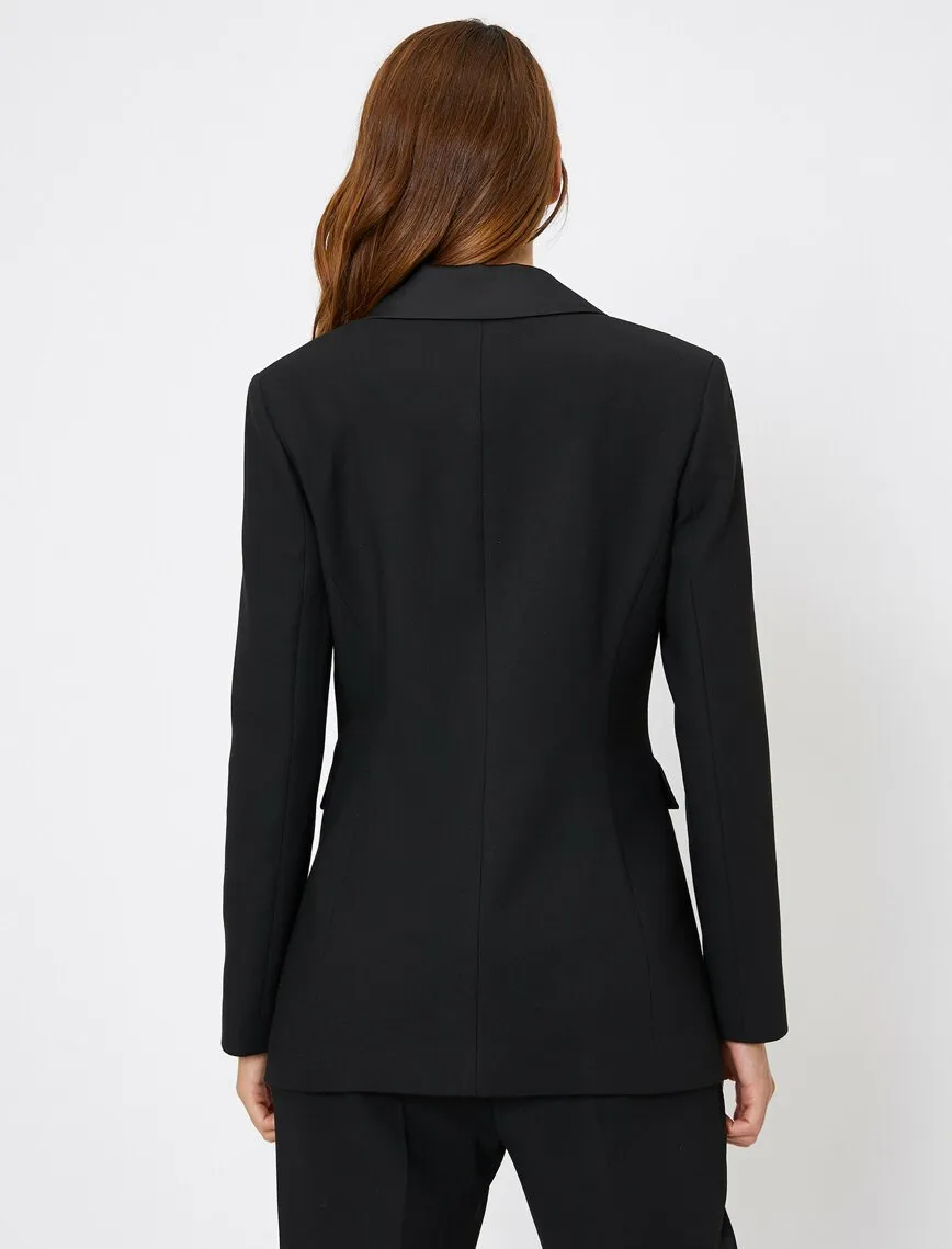 14926 Black Satin Lapel Double-breasted Jacket