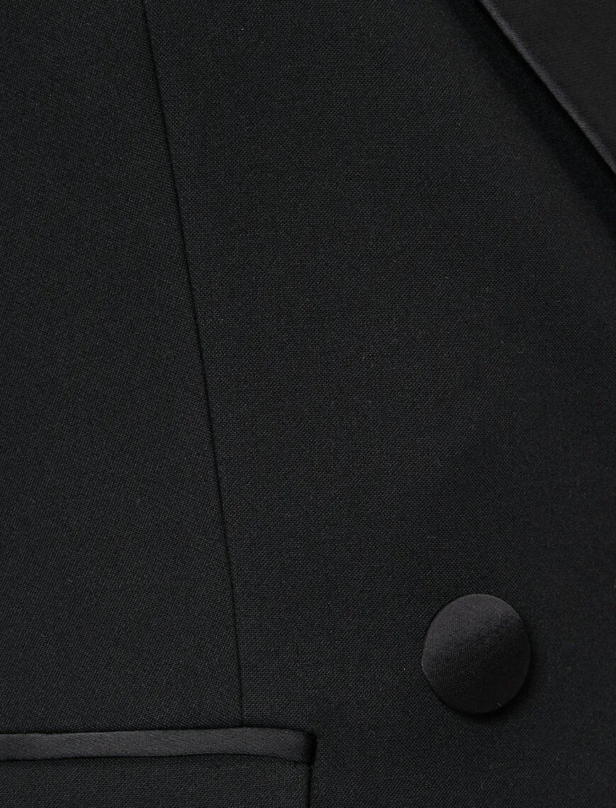14926 Black Satin Lapel Double-breasted Jacket