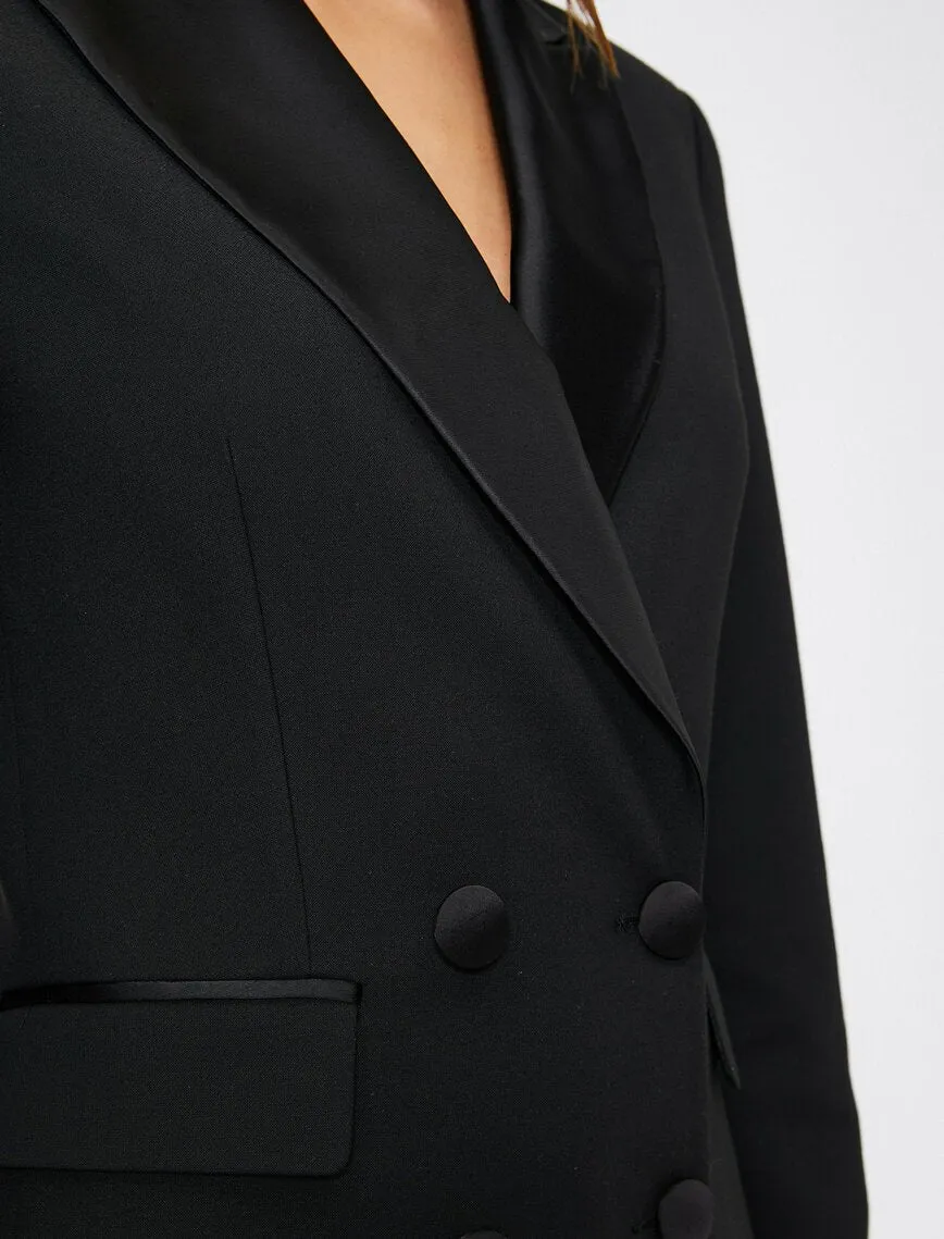 14926 Black Satin Lapel Double-breasted Jacket