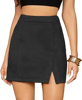 Aivtalk Women's Faux Leather Leopard Skirt Split A Line Bodycon Mini Pencil Skirt