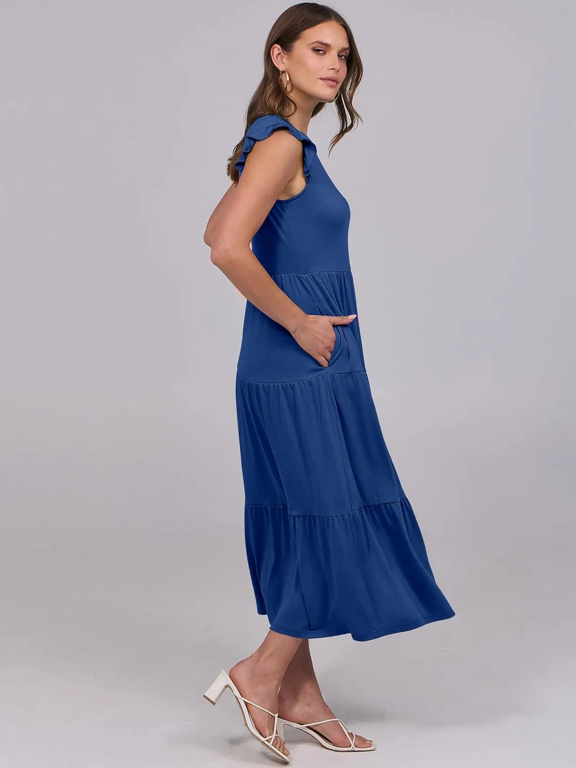 ANRABESS Women Summer Casual Ruffle Sleeveless Maxi Dress A-Line Flowy Tiered Beach Long Sundress with Pockets