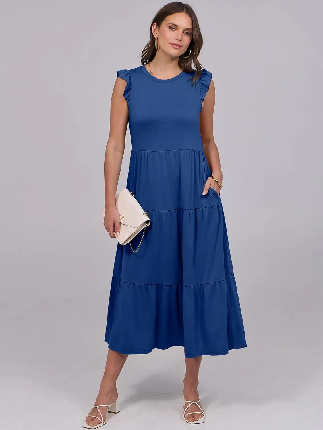 ANRABESS Women Summer Casual Ruffle Sleeveless Maxi Dress A-Line Flowy Tiered Beach Long Sundress with Pockets