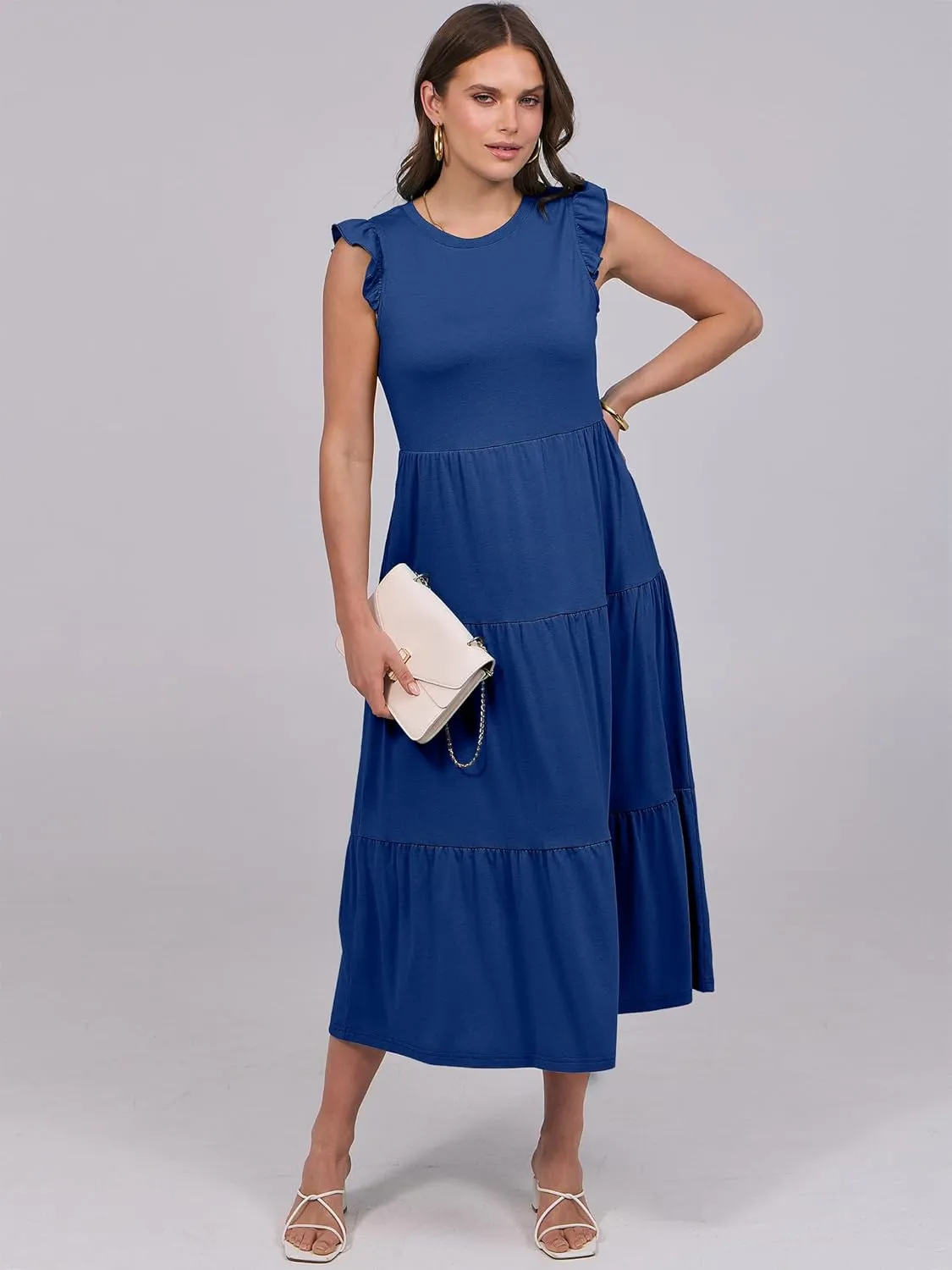 ANRABESS Women Summer Casual Ruffle Sleeveless Maxi Dress A-Line Flowy Tiered Beach Long Sundress with Pockets