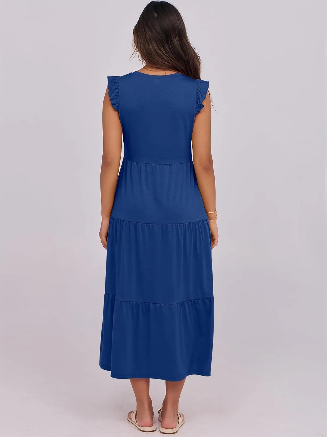 ANRABESS Women Summer Casual Ruffle Sleeveless Maxi Dress A-Line Flowy Tiered Beach Long Sundress with Pockets