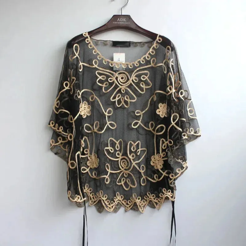 ARWEN&AJH GROUP مجموعة اروين التجاريه2024 2024 High Quality Loose Hollow Chiffon Women's Blouse Summer Lace Three-quarter Sleeve Shirt