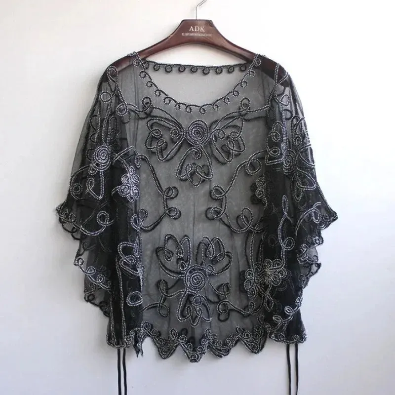 ARWEN&AJH GROUP مجموعة اروين التجاريه2024 2024 High Quality Loose Hollow Chiffon Women's Blouse Summer Lace Three-quarter Sleeve Shirt