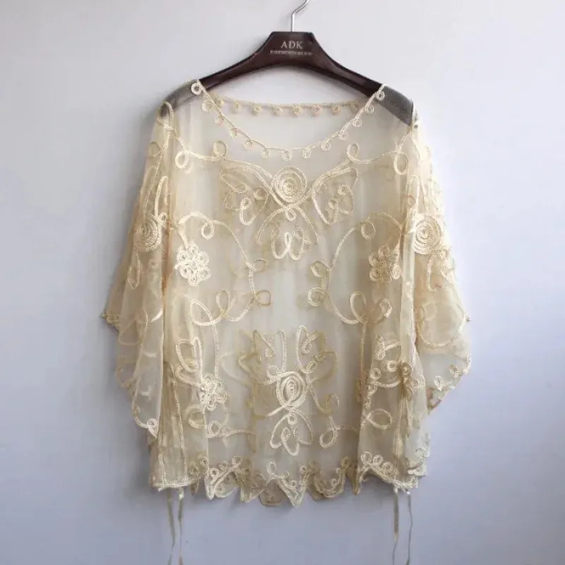 ARWEN&AJH GROUP مجموعة اروين التجاريه2024 2024 High Quality Loose Hollow Chiffon Women's Blouse Summer Lace Three-quarter Sleeve Shirt