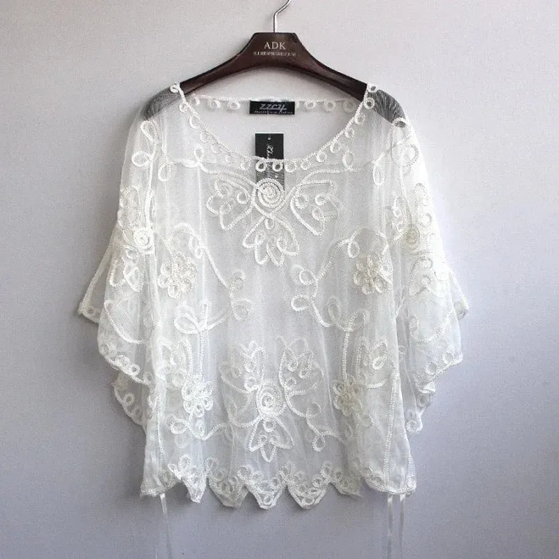 ARWEN&AJH GROUP مجموعة اروين التجاريه2024 2024 High Quality Loose Hollow Chiffon Women's Blouse Summer Lace Three-quarter Sleeve Shirt