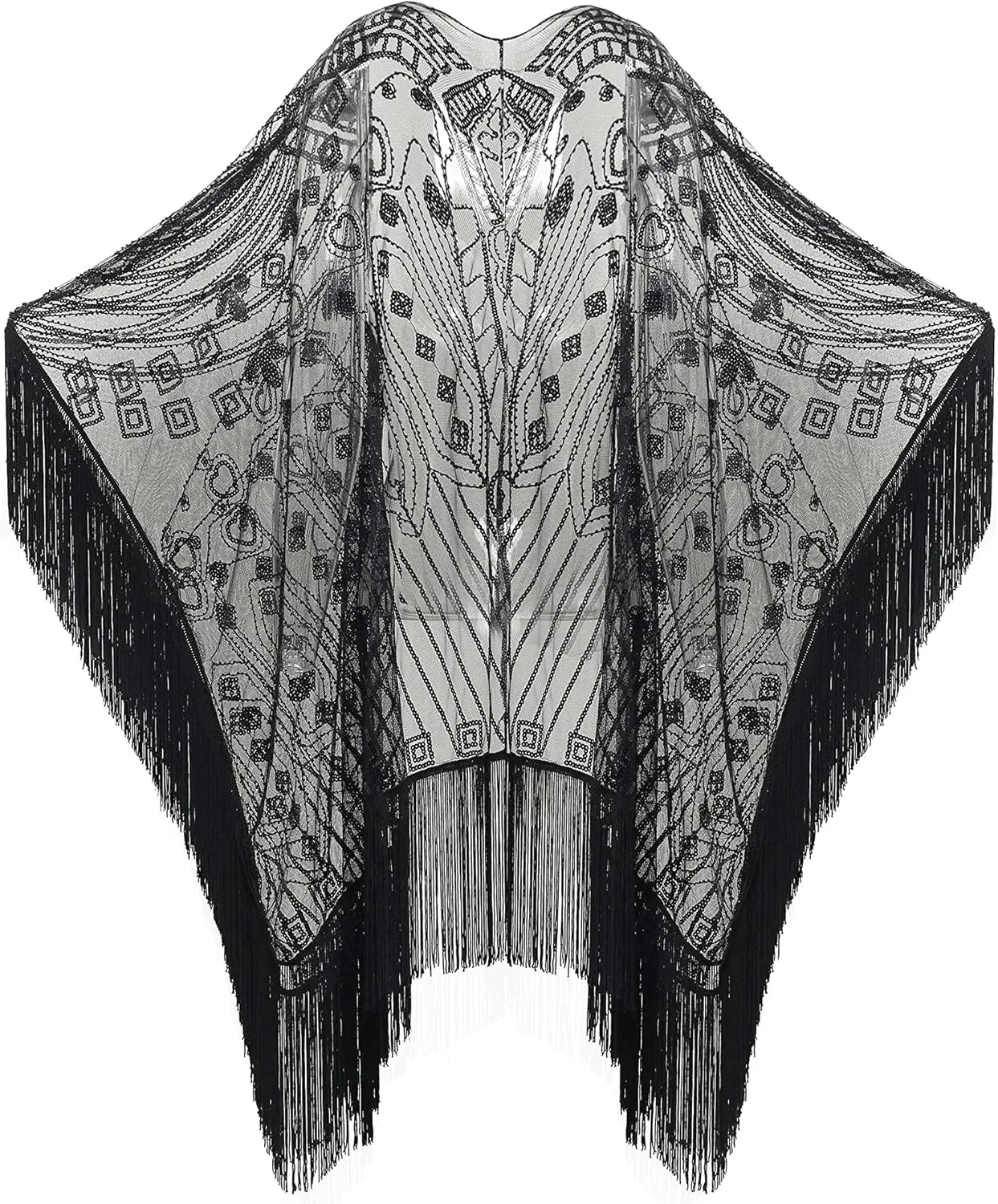 BABEYOND 1920s Sequin Beaded Shawl Wraps Fringed Evening Cape Scarf for Wedding