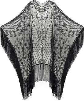 BABEYOND 1920s Sequin Beaded Shawl Wraps Fringed Evening Cape Scarf for Wedding