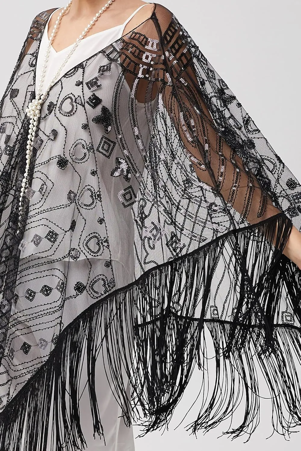 BABEYOND 1920s Sequin Beaded Shawl Wraps Fringed Evening Cape Scarf for Wedding