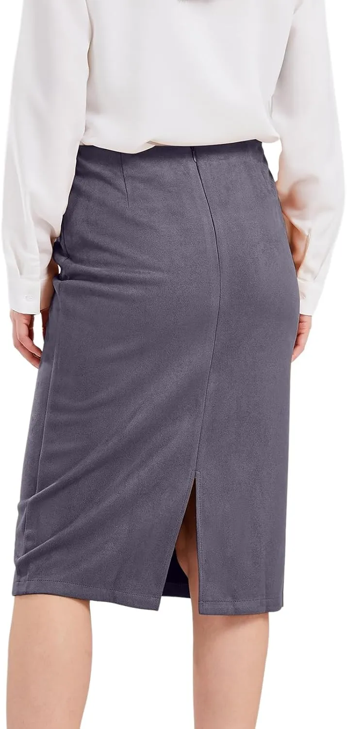 CHARTOU Womens Lightweight Elastic-Waist Faux Suede Leather Side Split Hip Packaged Skirt