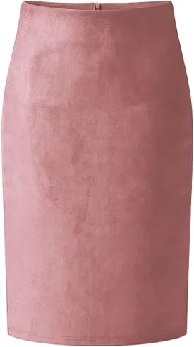 CHARTOU Womens Lightweight Elastic-Waist Faux Suede Leather Side Split Hip Packaged Skirt