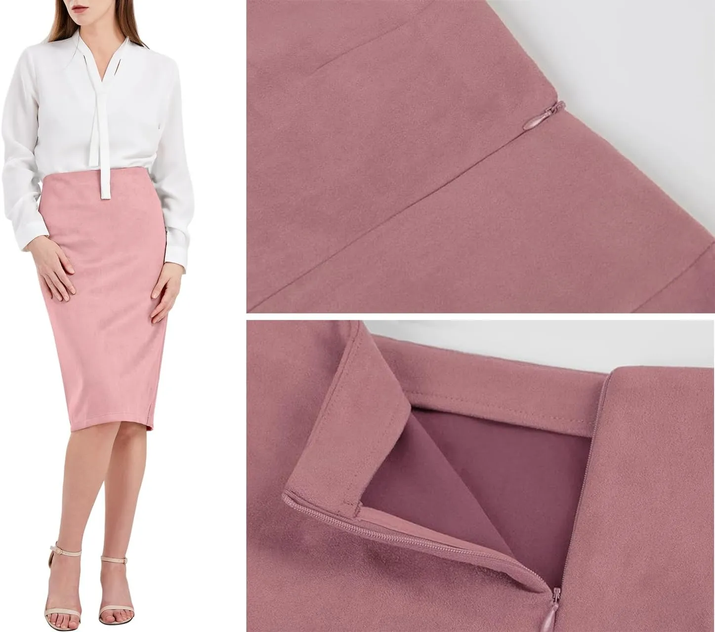 CHARTOU Womens Lightweight Elastic-Waist Faux Suede Leather Side Split Hip Packaged Skirt