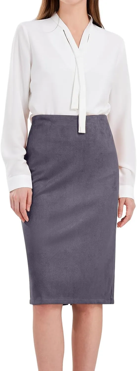CHARTOU Womens Lightweight Elastic-Waist Faux Suede Leather Side Split Hip Packaged Skirt