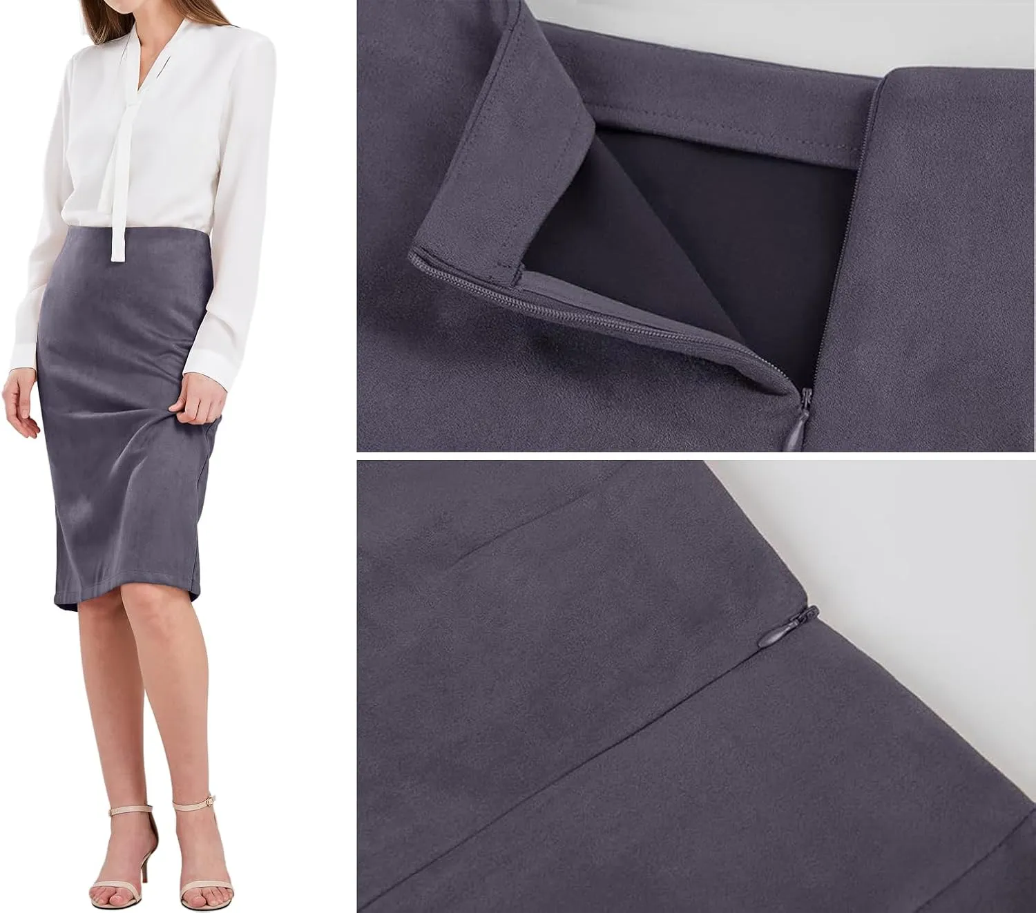 CHARTOU Womens Lightweight Elastic-Waist Faux Suede Leather Side Split Hip Packaged Skirt