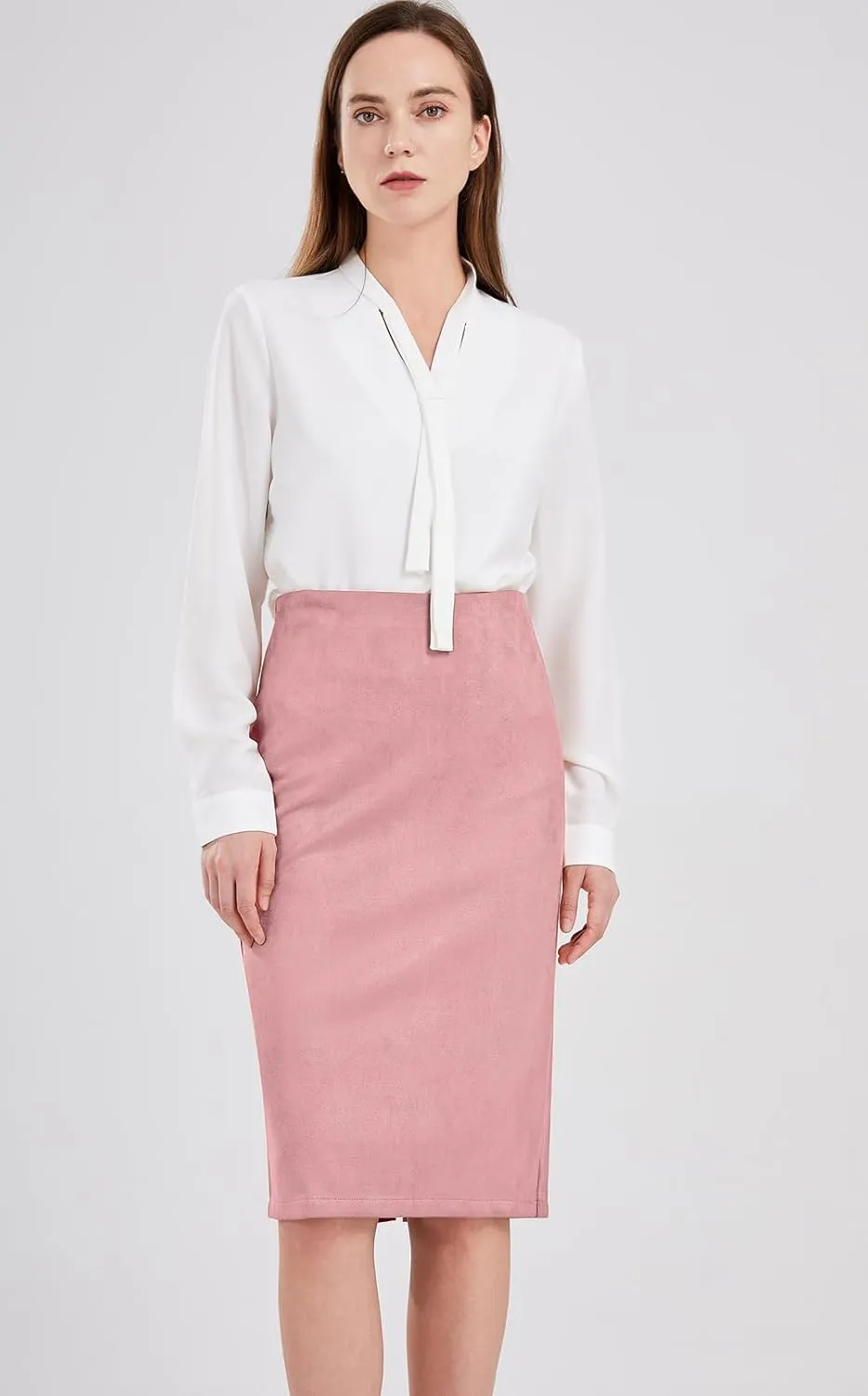 CHARTOU Womens Lightweight Elastic-Waist Faux Suede Leather Side Split Hip Packaged Skirt