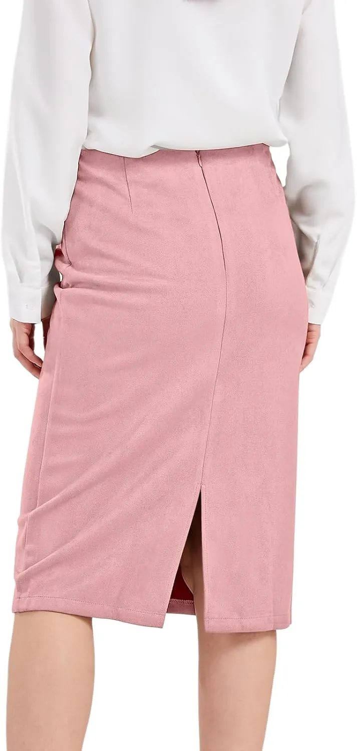 CHARTOU Womens Lightweight Elastic-Waist Faux Suede Leather Side Split Hip Packaged Skirt