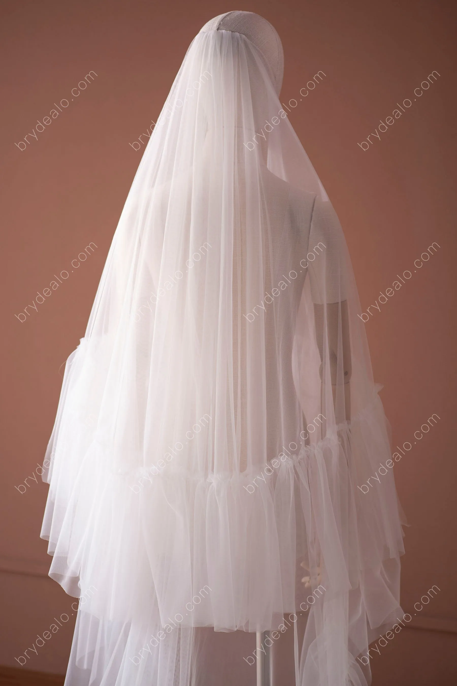 Chic Designer Two-tier Cathedral Length Ruffled Long Bridal Veil