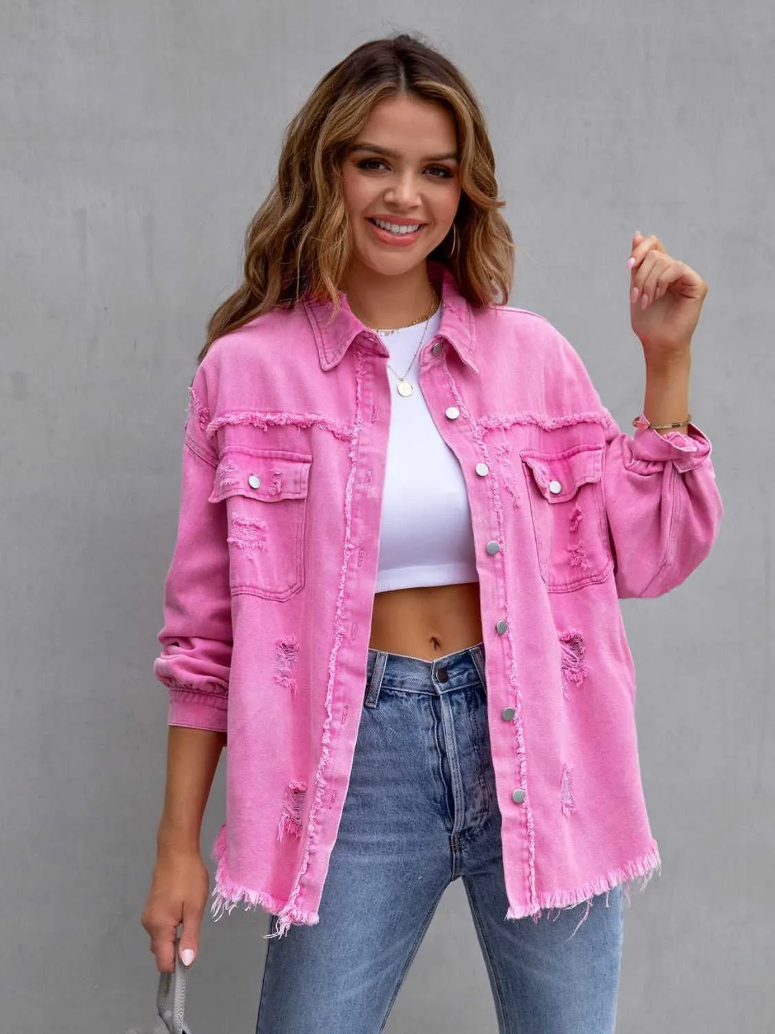 Clara Distressed Denim Jacket - 7 Colors