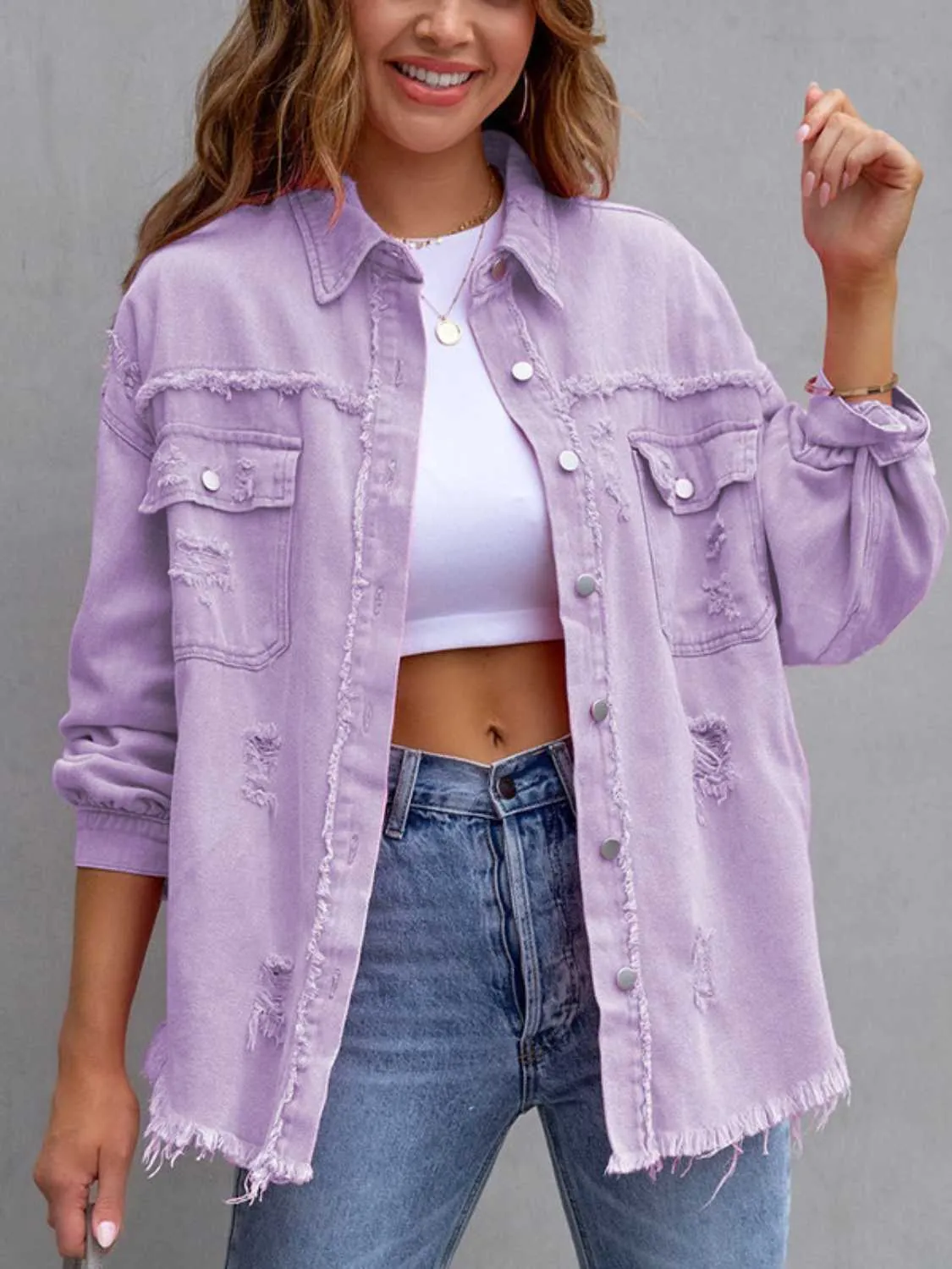 Clara Distressed Denim Jacket - 7 Colors