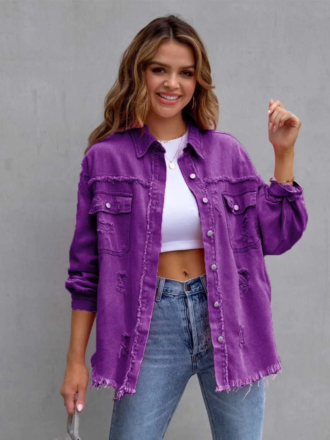 Clara Distressed Denim Jacket - 7 Colors