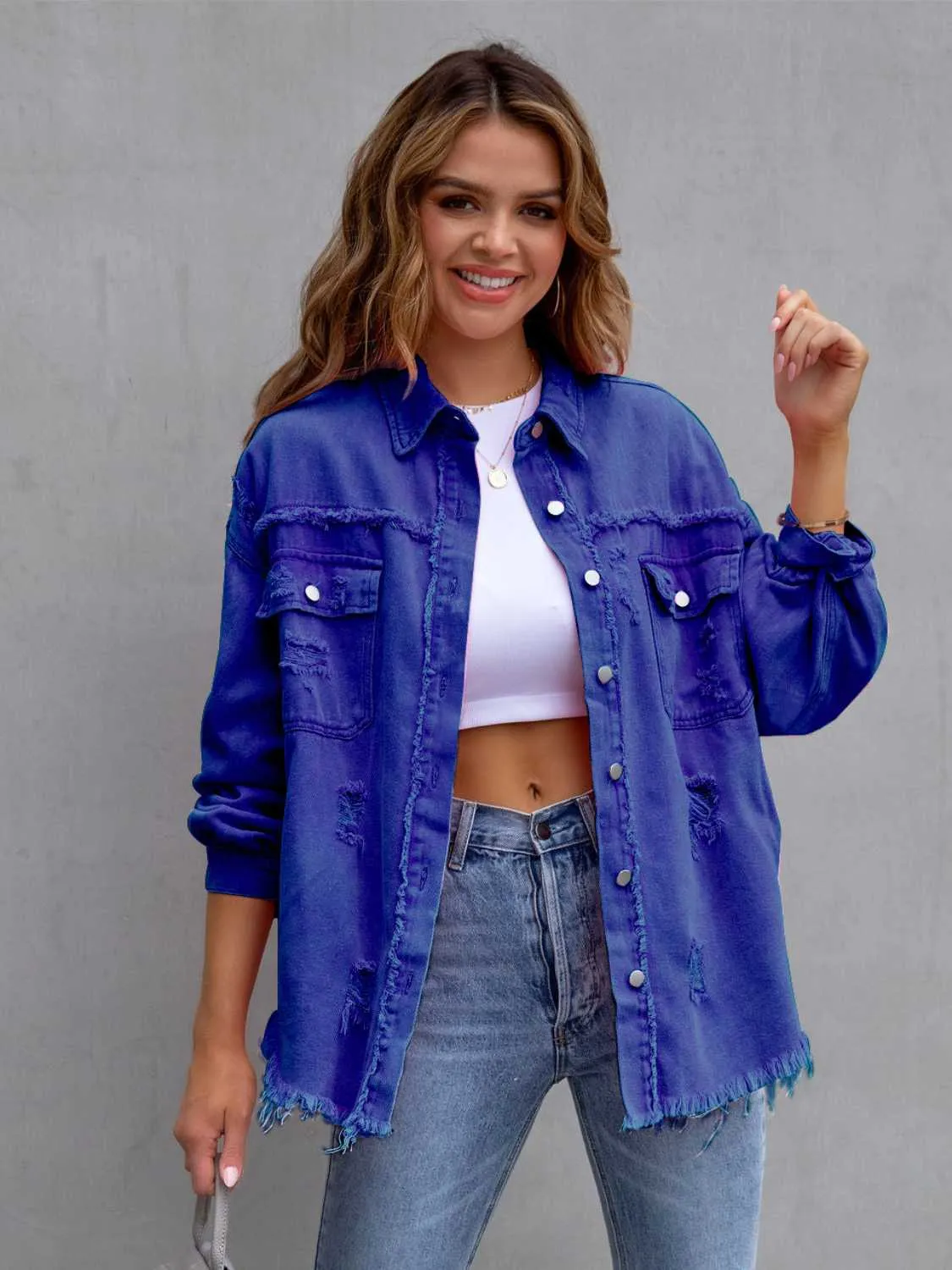 Clara Distressed Denim Jacket - 7 Colors