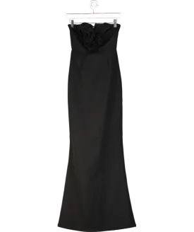 Club L Enticed Black Strapless V-neck Maxi Dress With Flowers UK 8