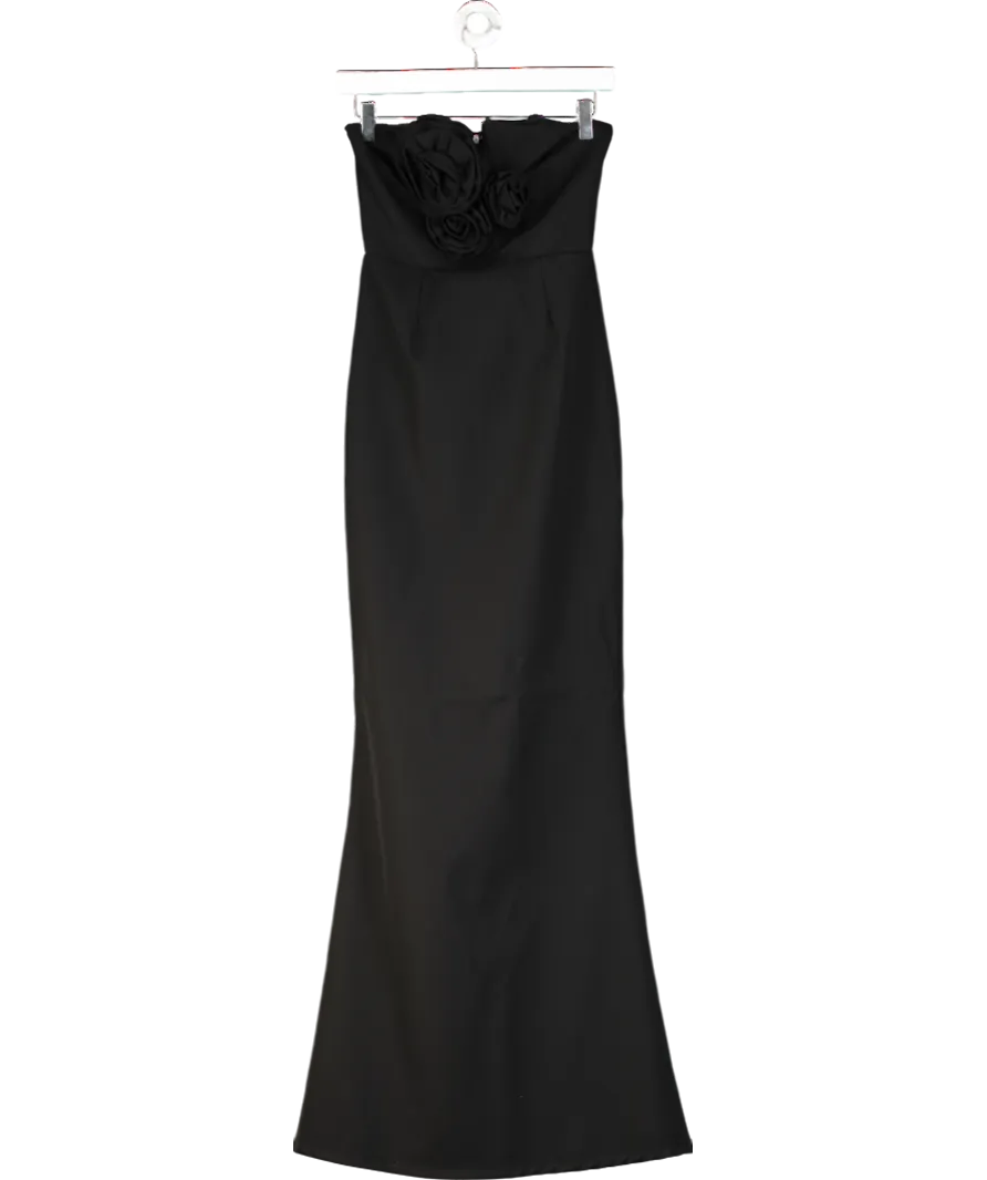 Club L Enticed Black Strapless V-neck Maxi Dress With Flowers UK 8