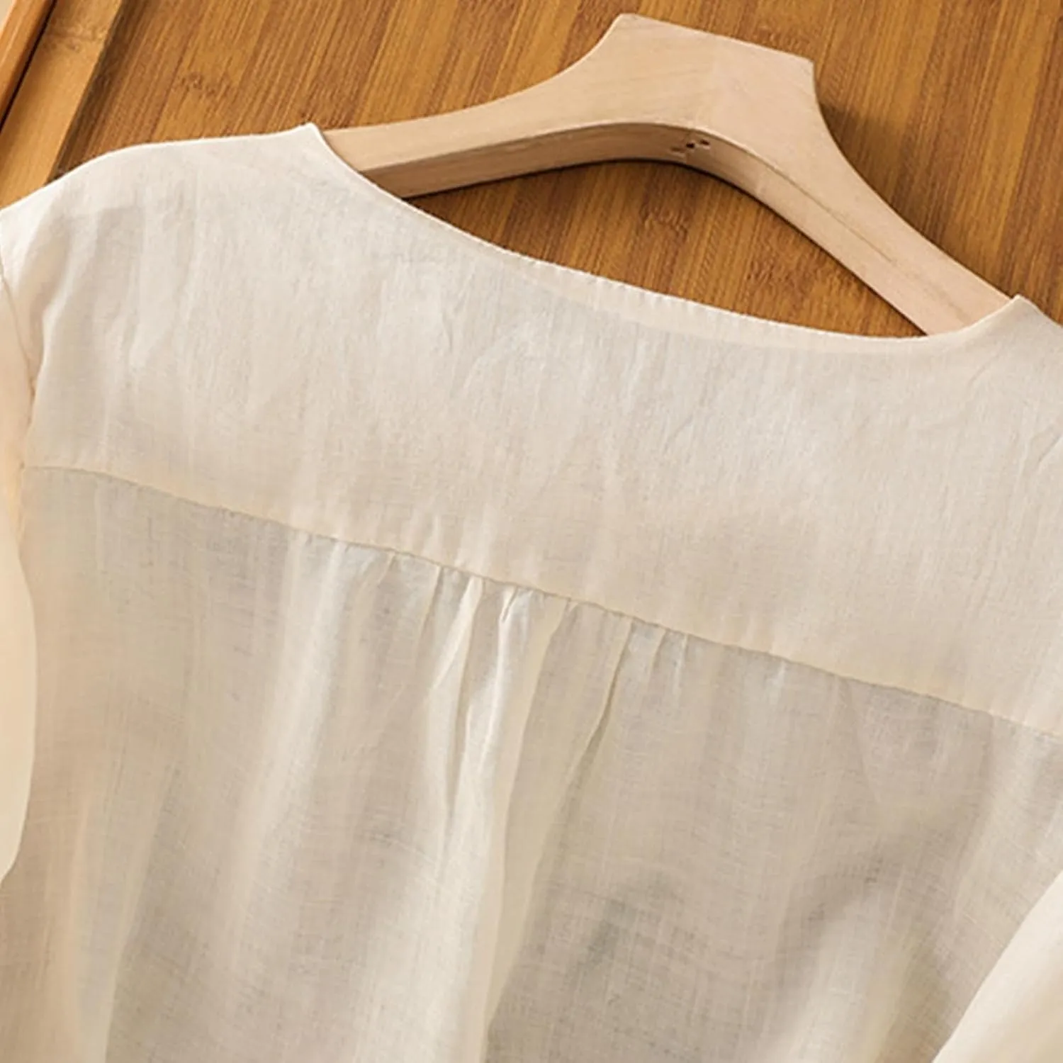 Cotton Linen Shirts for Women Summer 2025 Boho Retro Embroidered Tops 3/4 Sleeve Dressy Casual Blouses Loose Tunics