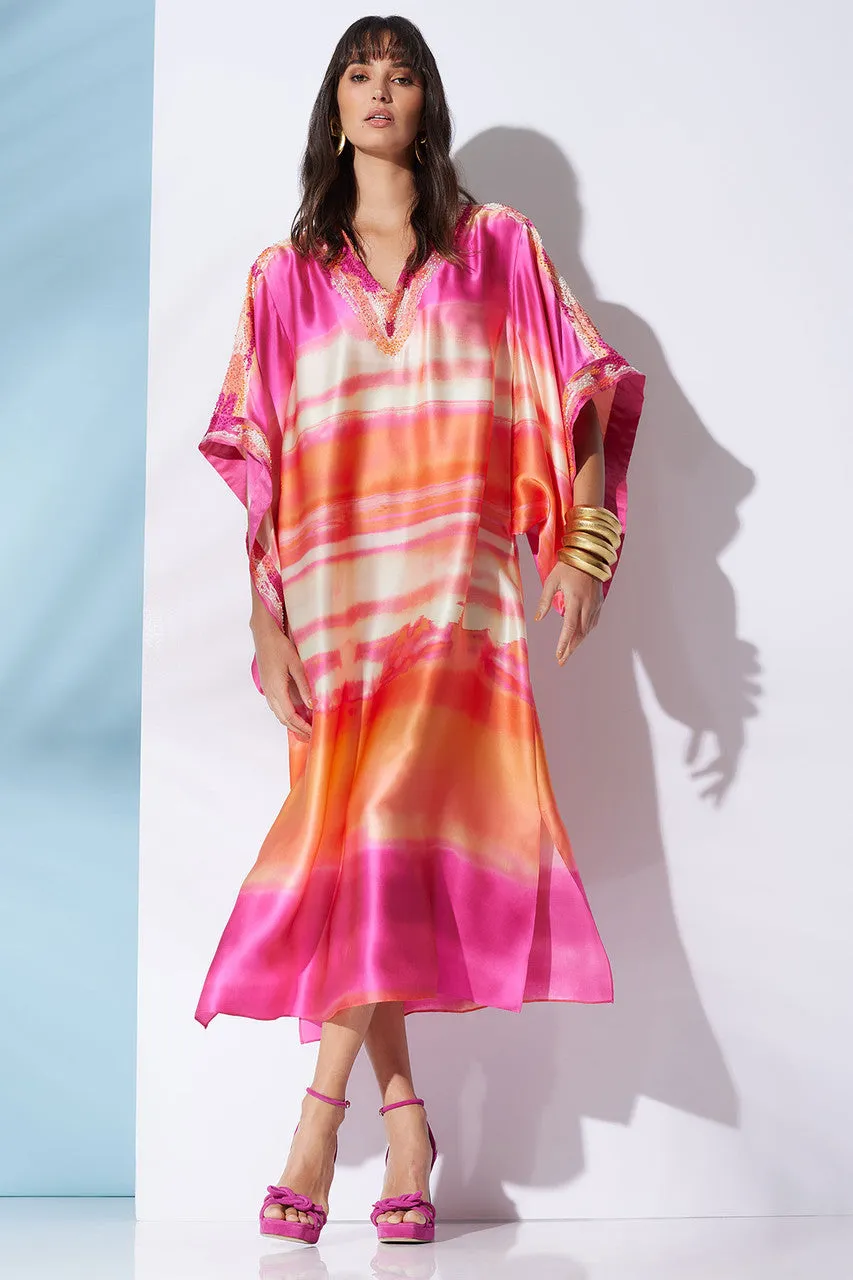 Couture Minako Embroidered  Drop Sleeve Silk Caftan