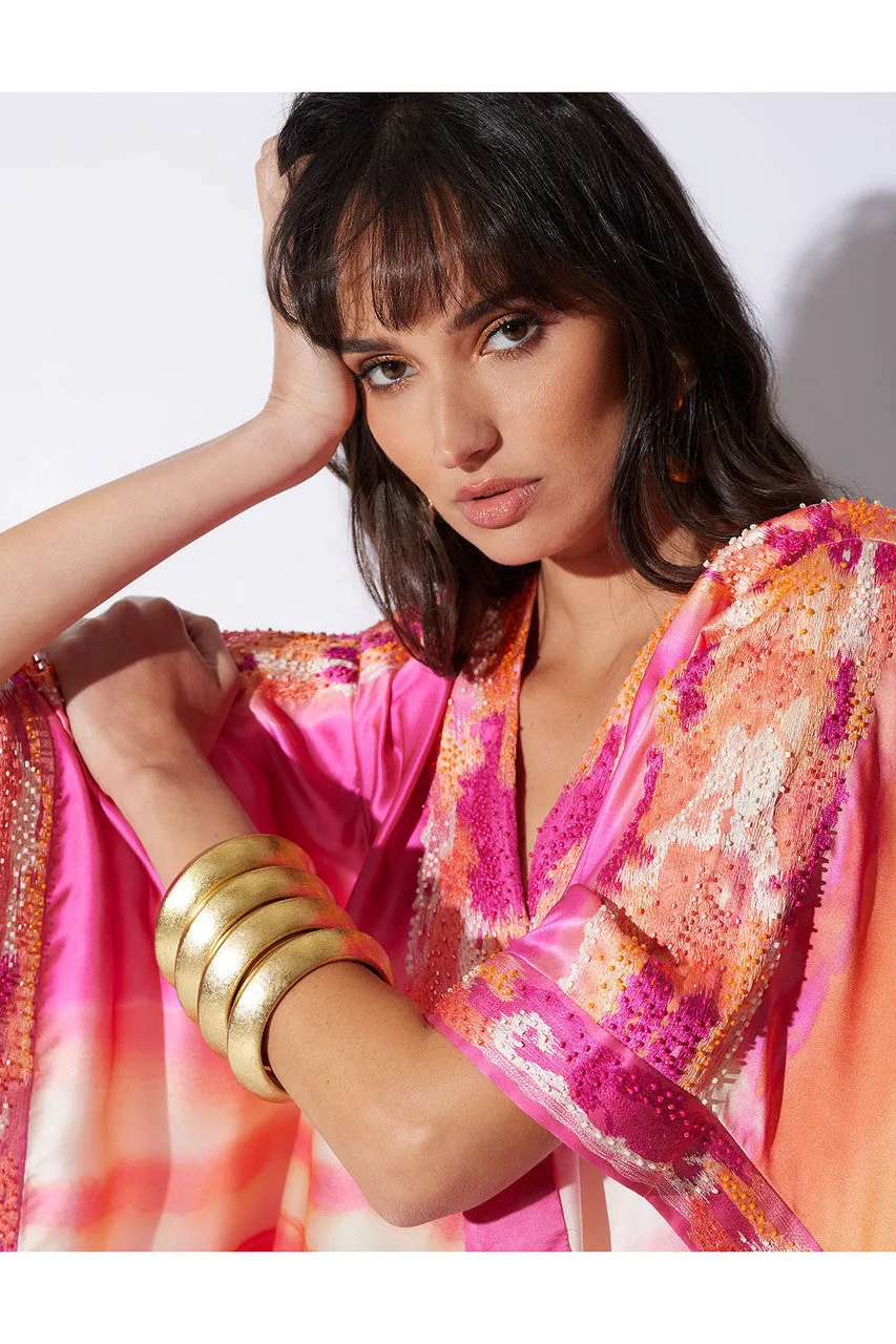 Couture Minako Embroidered  Drop Sleeve Silk Caftan
