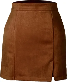 Daysskk High Waisted Skirts for Women Faux Suede Side Split Mini Skirt