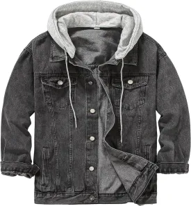 DOSLAVIDA Men's Distressed Denim Jacket Unisex Button Down Jean Coat Casual Long Sleeve Trucker Hooded Jackets Outwear
