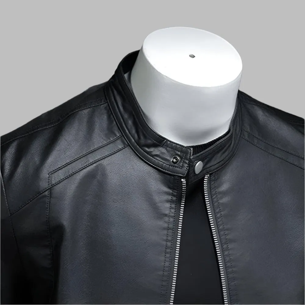 Fashion Motorcycle Stand Collar Slim Long Sleeve Biker Leather Coat Jacket