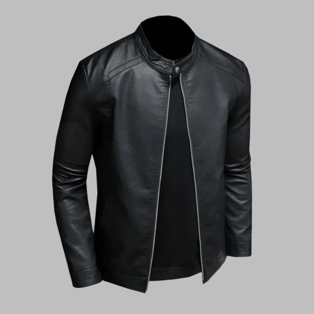 Fashion Motorcycle Stand Collar Slim Long Sleeve Biker Leather Coat Jacket