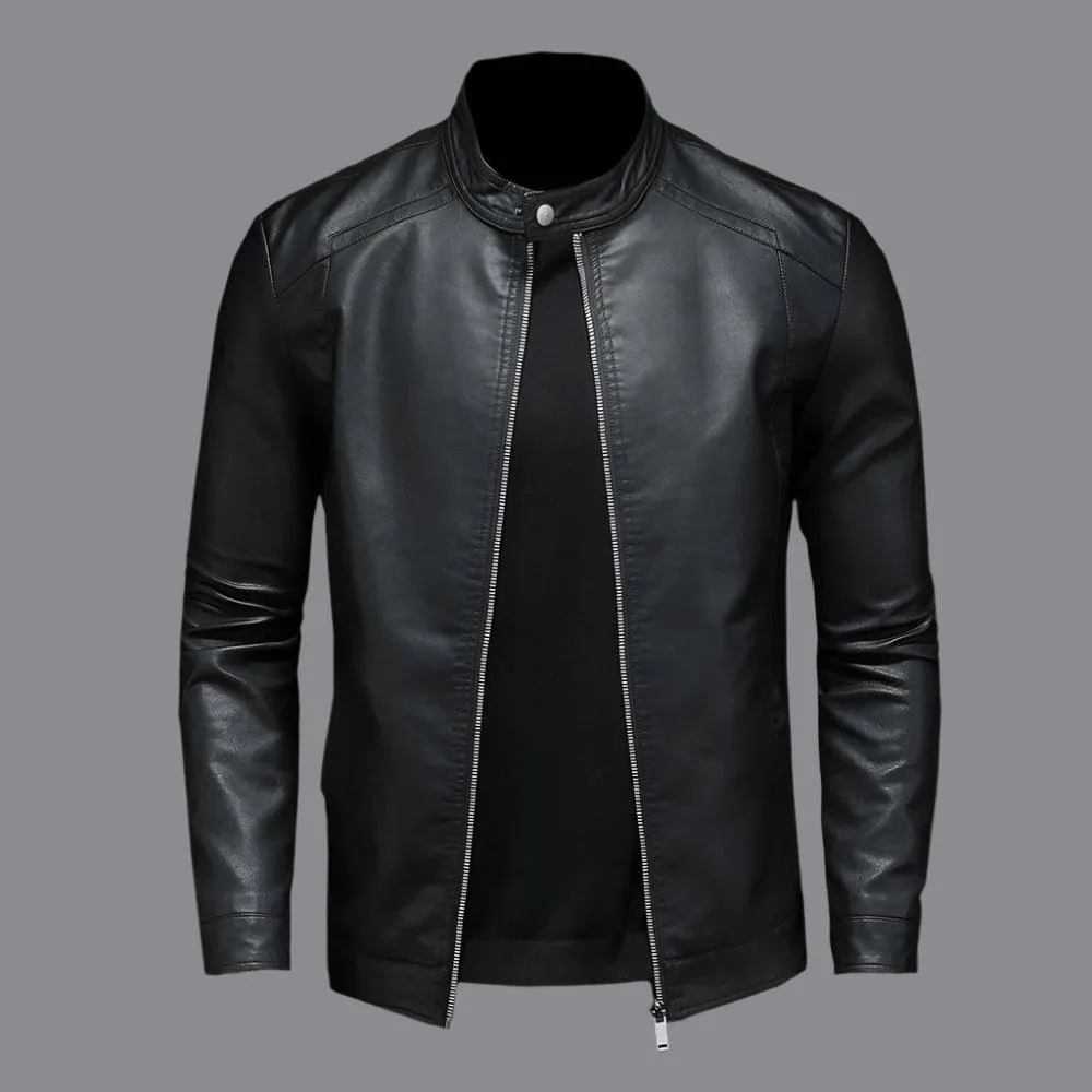 Fashion Motorcycle Stand Collar Slim Long Sleeve Biker Leather Coat Jacket