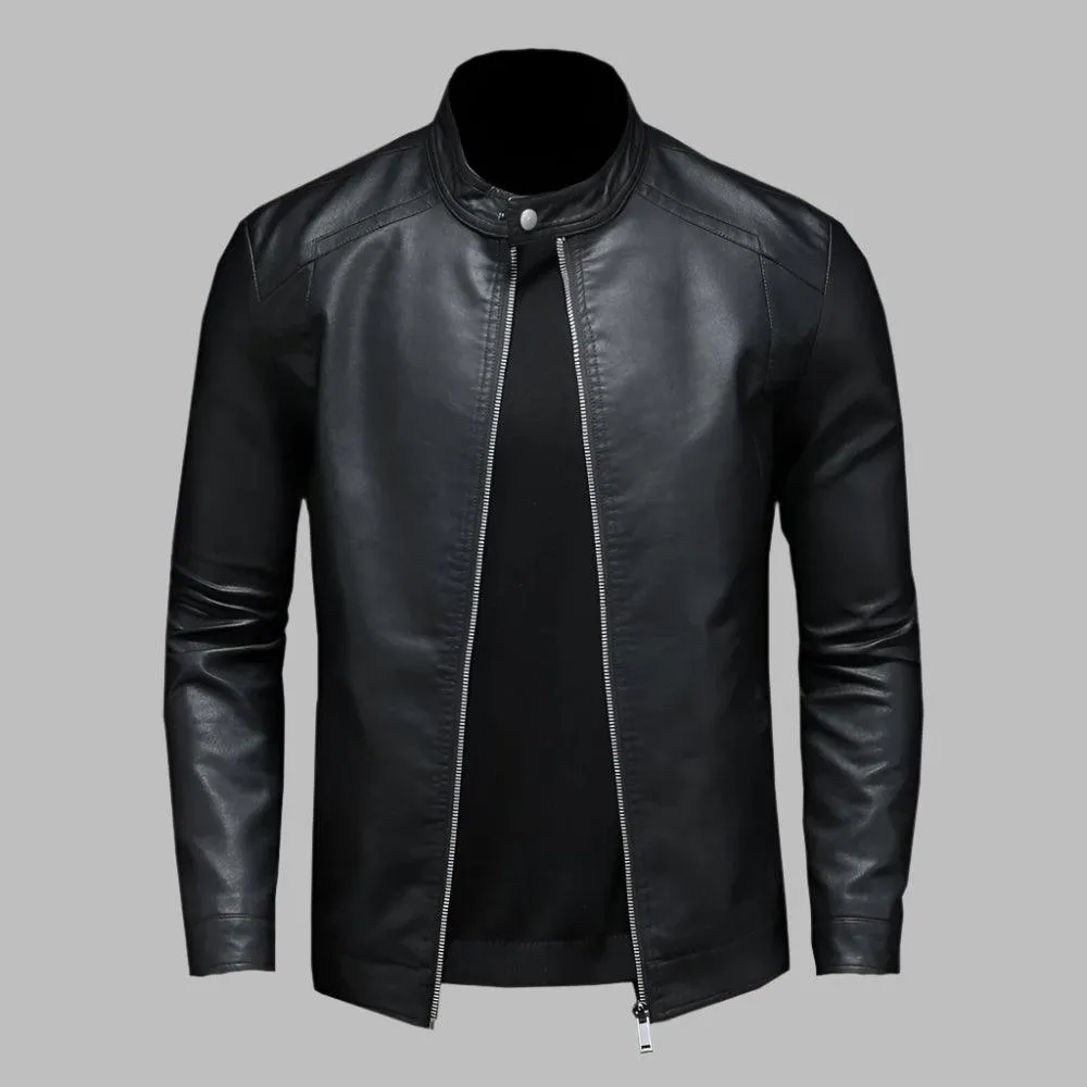 Fashion Motorcycle Stand Collar Slim Long Sleeve Biker Leather Coat Jacket