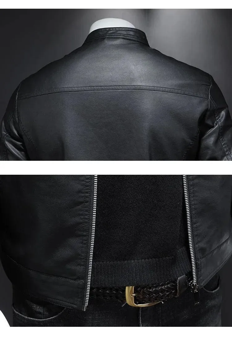 Fashion Motorcycle Stand Collar Slim Long Sleeve Biker Leather Coat Jacket