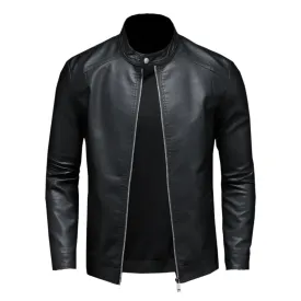 Fashion Motorcycle Stand Collar Slim Long Sleeve Biker Leather Coat Jacket