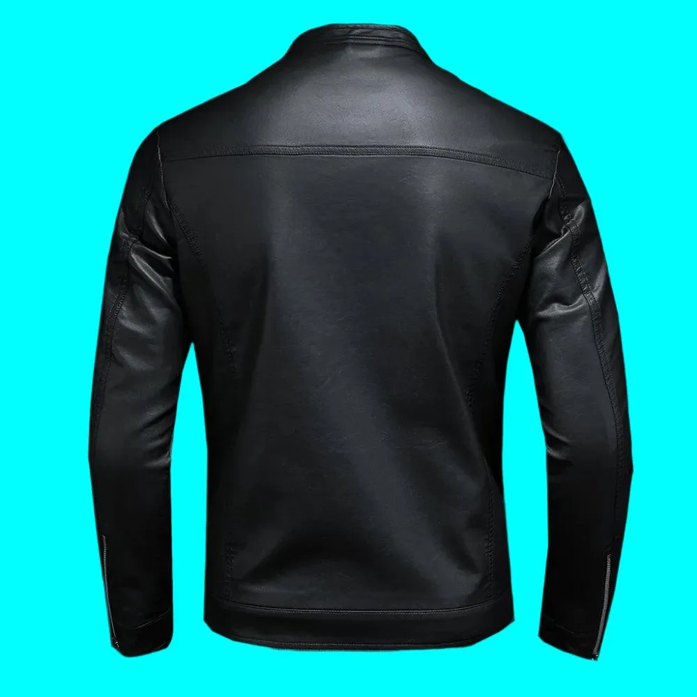 Fashion Motorcycle Stand Collar Slim Long Sleeve Biker Leather Coat Jacket