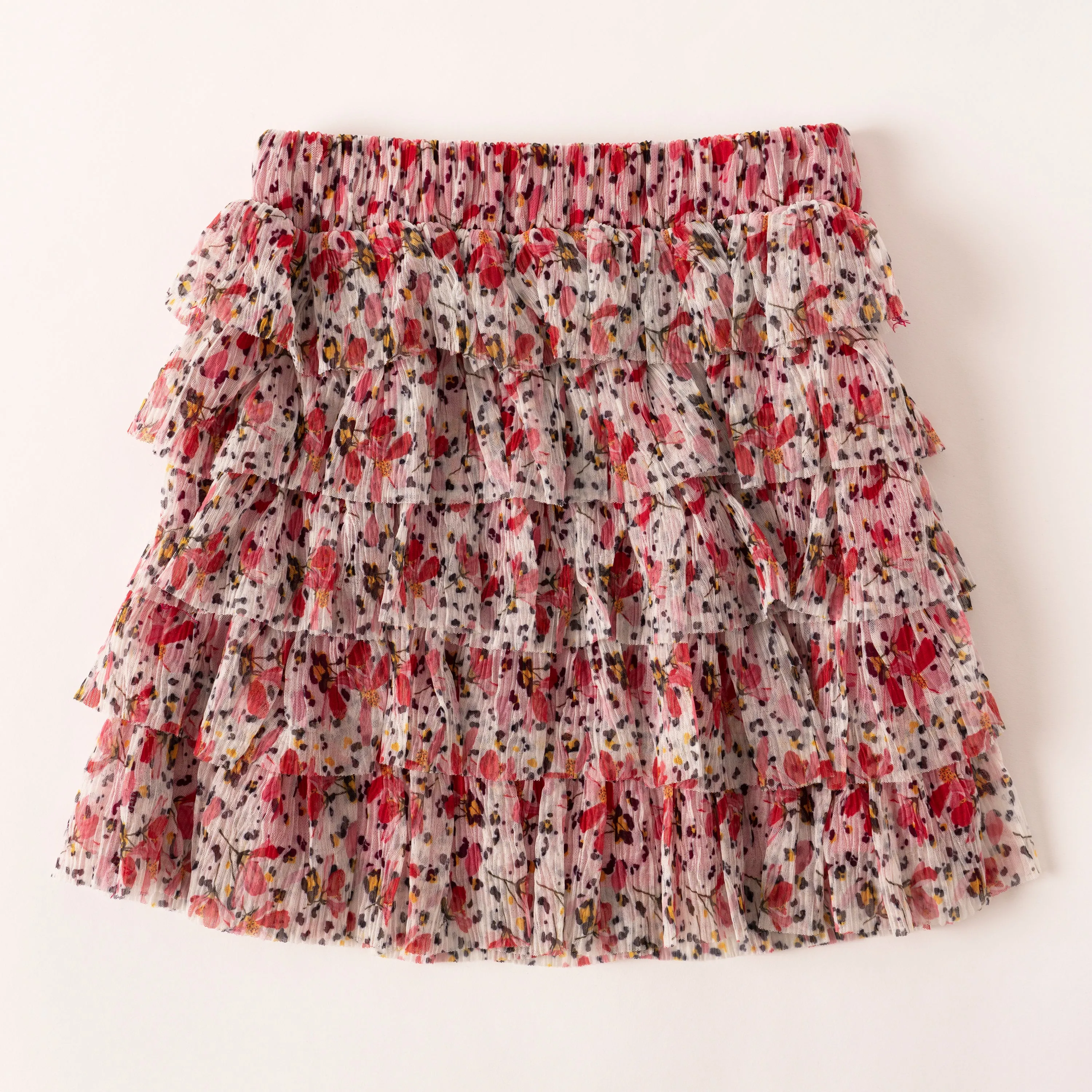 Floral Mesh Tiered Skirt