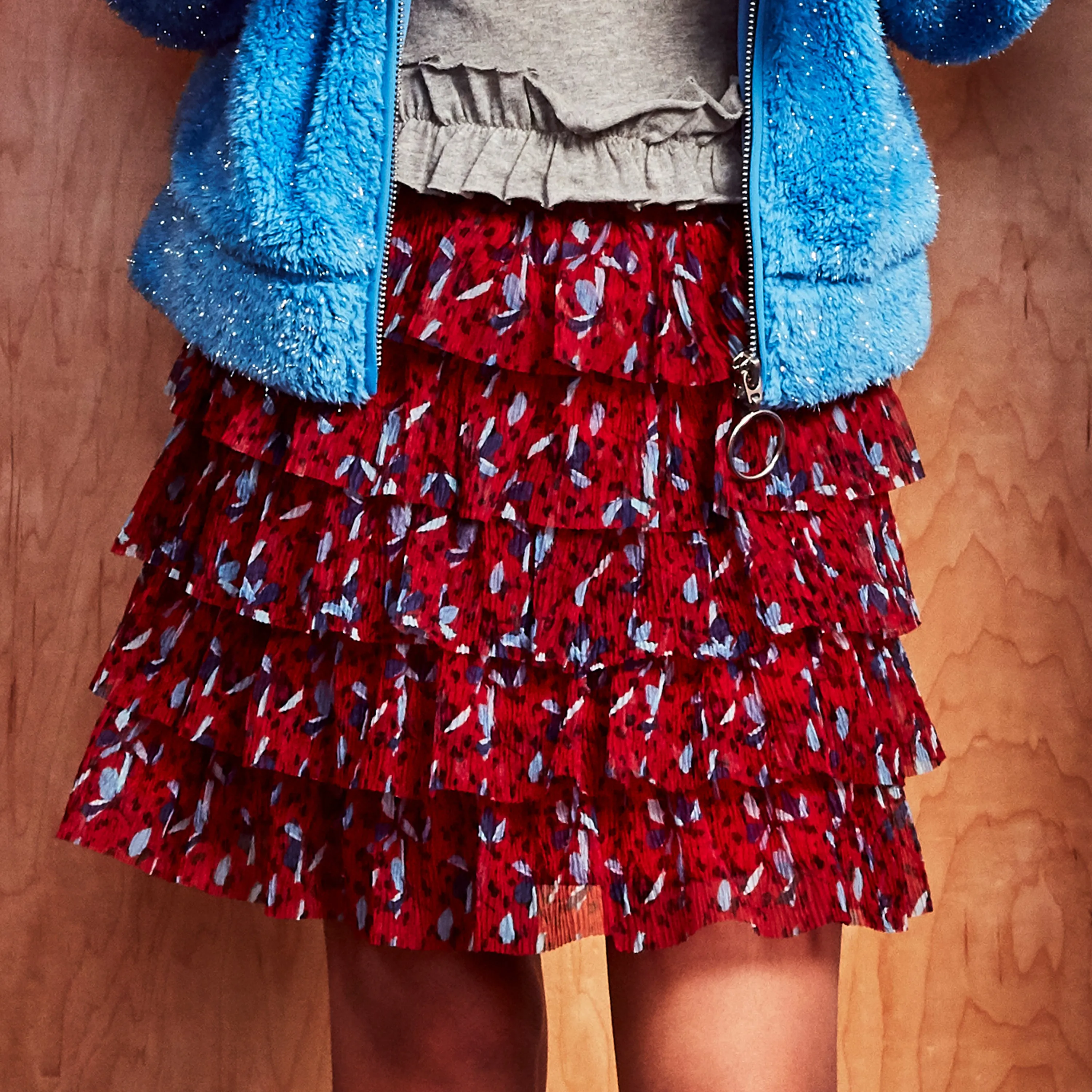 Floral Mesh Tiered Skirt