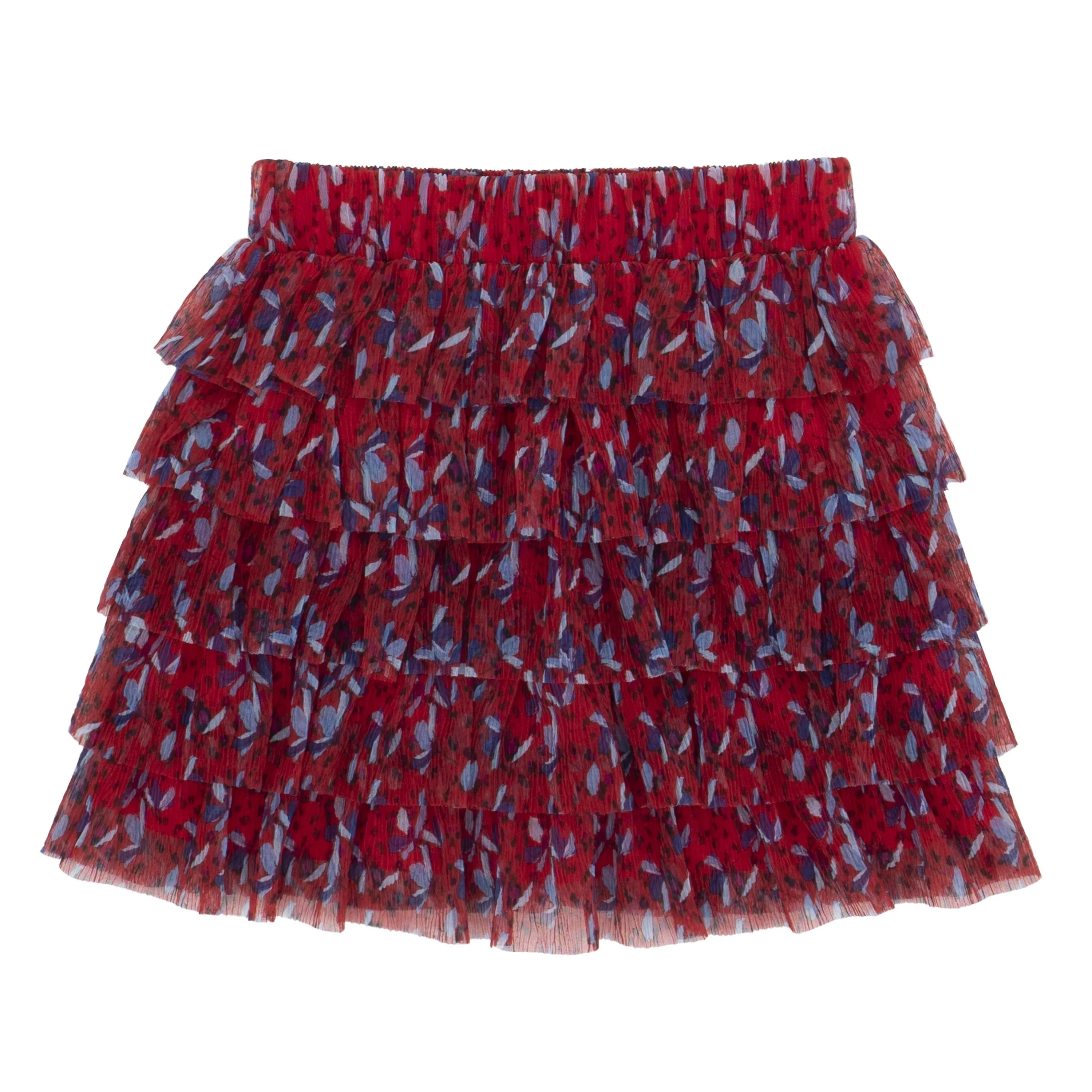 Floral Mesh Tiered Skirt