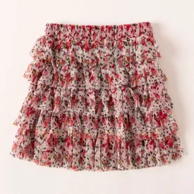 Floral Mesh Tiered Skirt