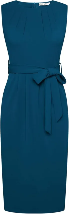 GRACE KARIN Women's Work Dress Sleeveless Crew Neck Bodycon Sheath Dress Zipper Up Office Business Dresses with Pockets