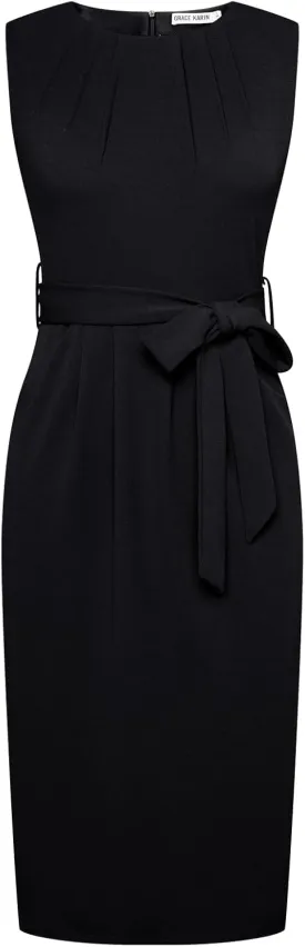 GRACE KARIN Women's Work Dress Sleeveless Crew Neck Bodycon Sheath Dress Zipper Up Office Business Dresses with Pockets